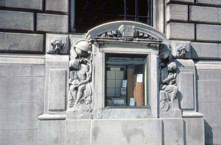 Display case on the facade of the Cleveland Public Library, 1980.