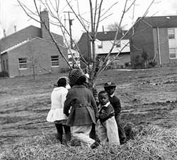 Children planting a tree at Garden Valley