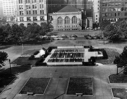 Panoramic view of the downtown Cleveland, Ohio Mall victory garden, 1944